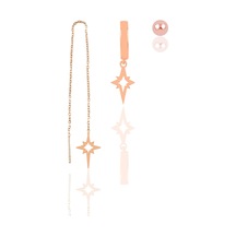 Gümüş Rose Kutup Yıldızı Kombin Üçlü Küpe Seti N11.48027