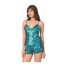 Ang Butik Kadın Petrol Saten Babydoll Şort Takımı