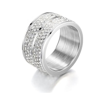 Beyaz Yeni Titanyum Çelik Altı Sıralı Tam Zirkon Yüzük Avrupa Ve Amerika Moda Paslanmaz Çelik Çift Kakma Zirkon Yüzük El Aksesuarları 13