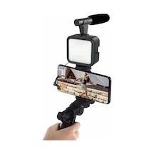 Mey İthalat Telefon Tutucu Mini Mikrofonlu Tripod Vlog Çekim Video -