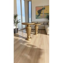 Altın Varakl Renk Ahşap Mantar Sehpa 2 Li Set Yan Sehpa Takımı - Wooden Mushroom Coffee Table Altın