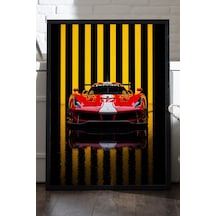Ferrari 488 Challenge Evo Siyah Ahşap Çerçeveli Poster, Dekoratif Araba Duvar Tablosu