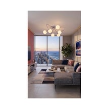 E27 Duy Modern 6'lı Ahtapot Altılı Kollu Krom Kaplama Ayna Efektli Salon Avizesi Mat Opal Beyaz Top Camlı Tasarım Salon Yatak Odası Oturma Odası Yarı Sarkıt Avize Siyah
