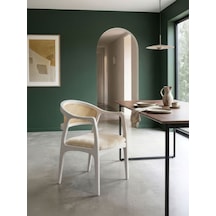 Kensington Rattan İskandinav Ahşap Sandalye Beyaz