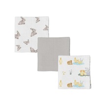 % 100 Pamuk 3'lü Müslin Bebek Örtüsü Iconıque Lapin & Petits Canetons & Cotton Grey 100x100 Throw3pack1003