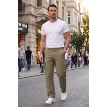 Rizzup Erkek Relaxed Fit Bol Kesim Likralı Yeşil Outdoor Kargo Pantolon Çok Cepli Geniş Paça 1705421
