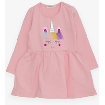 Breeze Kız Çocuk Uzun Kollu Elbise Tüllü Unicorn Nakışlı 1.5-5 Yaş, Pembe-pembe Pembe