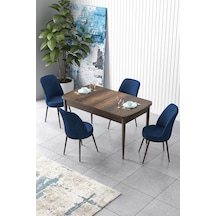 Canisa Concept Zen Serisi 80x132 Mdf Açılabilir Barok Ahşap Desen Masa Takımı Ve 4 Lacivert Sandalye Masa Barok Ahşap Desen 4 Lacivert Sandalye