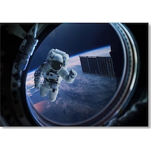 Cakasepetim Mekik Penceresinden Astronot Ve Dünya Ahşap Mdf Tablo