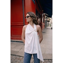 Sateen Aksesuar Detaylı Kolsuz Bluz - Ekru-137511