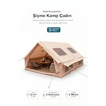 12 Kişilik 4 Mevsim Şişme Kamp Çadırı Su Geçirmez 210d Oxford Kumaş 12 M2 400x300x200 Cm Bej