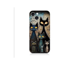Apple Uyumlu iPhone 15 Plus Vitray Kedi Ailesi Desenli Silikon Kılıf