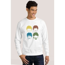 Beatles 1 Baskılı Beyaz Erkek Örme Sweatshirt