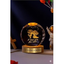 Ledli Usb'li Ahşap Standlı Canım Aşkım Yazılı Sevgili Çiftler I Love You Forever Kristal Küre Lamba Ahşap