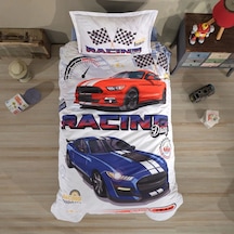 Clasy Ranforce %100 Pamuk Tek Kişilik Nevresim Racing Drag V1 Mavi Mavi