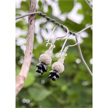 Gül Motifli Gümüş Kazaziye Sallantılı Küpe Siyah