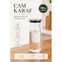 Cam Karaf Sürahi Paslanmaz Çelik Kapaklı Başucu Sürahisi 780 Ml