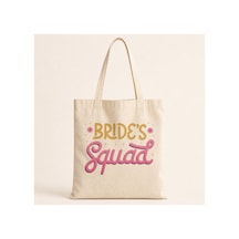 Mor Mürekkep Bride S Squad Yazı Baskılı Bez Çanta Omuz Çantası Ekru
