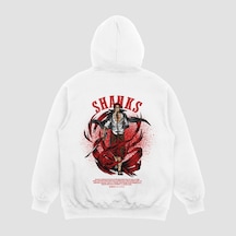 Unisex Beyaz Shanks Baskılı Hoodie Oversize Kapşonlu Sweatshirt Beyaz
