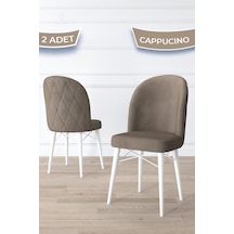 Canisa Bika Serisi 2 Adet Cappucino Mutfak Sandalyesi Beyaz Gürgen Ayaklı 1. Sınıf Babyface Kumaş Sandalye Cappucino Ayakları Beyaz