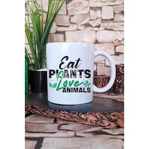 Eat More Plants Vegan Hediyelik Baskılı Çay Kahve Sunum Kupa Bardak Beyaz