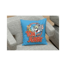 Tom Ve Jerry Mavi Kare Yastık Kılıfı Mavi