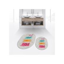 Buççin Online Mağaza Dijital Baskılı Kaymaz Taban Yıkanabilir Oval İkili Banyo Paspas Klozet Takımı, V-o-klozet-41-gri, P Çok Renkli
