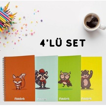 A5 Spiralli Sevimli Hayvanlar Konsept Defter 40 Yaprak 4'lü Tamamı Çizgisiz