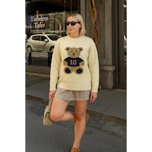 Fashion Friends Bisiklet Yaka Desenli Kazak Bej