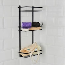 Suntel 3 Katlı Lamalı Düz Banyo Rafı Kancalı Siyah