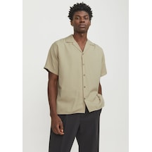 Jack & Jones Erkek Rahat Kesim Kısa Kollu Gömlek - Caaron 12251027 Fields Of Rye Kahverengi