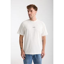 Cool Tarz Erkek Beyaz Milano Nakış Yazılı Oversize Bisiklet Yaka T-shirt Beyaz Beyaz