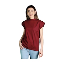 Kadın Süprem Vatkalı Yarasa Kol Tişört Bordo