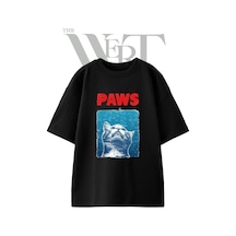 Thewert Paws Cat Tasarım Baskılı Ünisex Siyah Oversize T-shirt