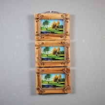 El Yapımı Doğal Ahşap 3 Lü Bambu Bamboo Fotoğraf Çerçevesi Dekoratif Ev Ofis Hediyesi Duvar Süsü - 3