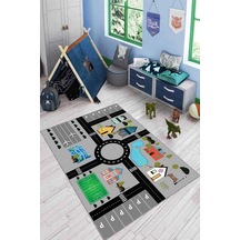Gri Kaymaz Tabanlı Yıkanabilir Uçaklı Çocuk Halısı Ar1122n11