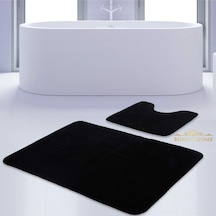 Bonny Home Unicolor Düz Siyah 2li Banyo Paspası Halısı Seti Kaymaz Siyah