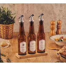 Hasırevim Ahşap Standlı Yağlık - 3 Lü Pratik Kapaklı Yağlık - Sirkelik 350 Ml.