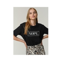Blackjack Giyim Kadın Siyah Nope Baskı Tshirt Siyah