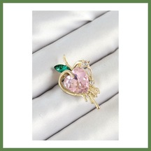 Bezos Pembe Ve Yeşil Zirkon Taşlı 3d Eriyen Kalp Figürlü Gold Renk Kadın Broş Hb006