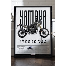 Yamaha Tenere 700 Siyah Ahşap Çerçeveli Poster, Dekoratif Motosiklet Duvar Tablosu