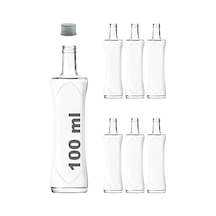 Afracam 100 Ml Şeffaf Piramit Sosluk 100 Cc Kapaklı Kavisli Cam Şişe 6 Adet Gümüş Metal 7009