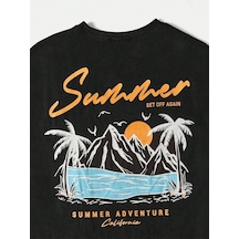 Unisex Siyah Oversize Summer Baskılı Örme T-shirt Siyah-56020
