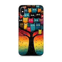Apple Uyumlu iPhone XS Silikon Kılıf Ağaçtaki Kediler Ve Baykuş