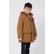 Spor Erkek Çocuk Kürklü Su Ve Rüzgar Geçirmez Kapüşonlu 3 Cep Kışlık Mont & Kaban & Parka-204 Taba