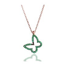 Kuyumcudukkani Yeşil Zirkon Taşlı Kelebek Kolye-20129-r-grn Rose Gold