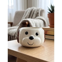 Kahverengi Kulak Köpekçik 3d Kabartmalı El Yapımı Krem Parlak Kupa - El İşçiliği 3d Hediyelik Acı Kahve