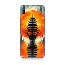 Huawei Y6 2019 Uyumlu Gün Batımında Yelkenli Desenli Silikon Kılıf Çok Renkli