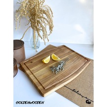 Doğal Ahşap Sunum Tabağı Dış Bükey Ahşap Sunumluk Ceviz Boy:38cm En:25cm