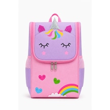 Quovo Unicorn Tarzı Özel Tasarım Anaokulu Su Geçirmez Ortopedık Anaokulu Çantası Kreş Çantası 4-7yaş Pembe